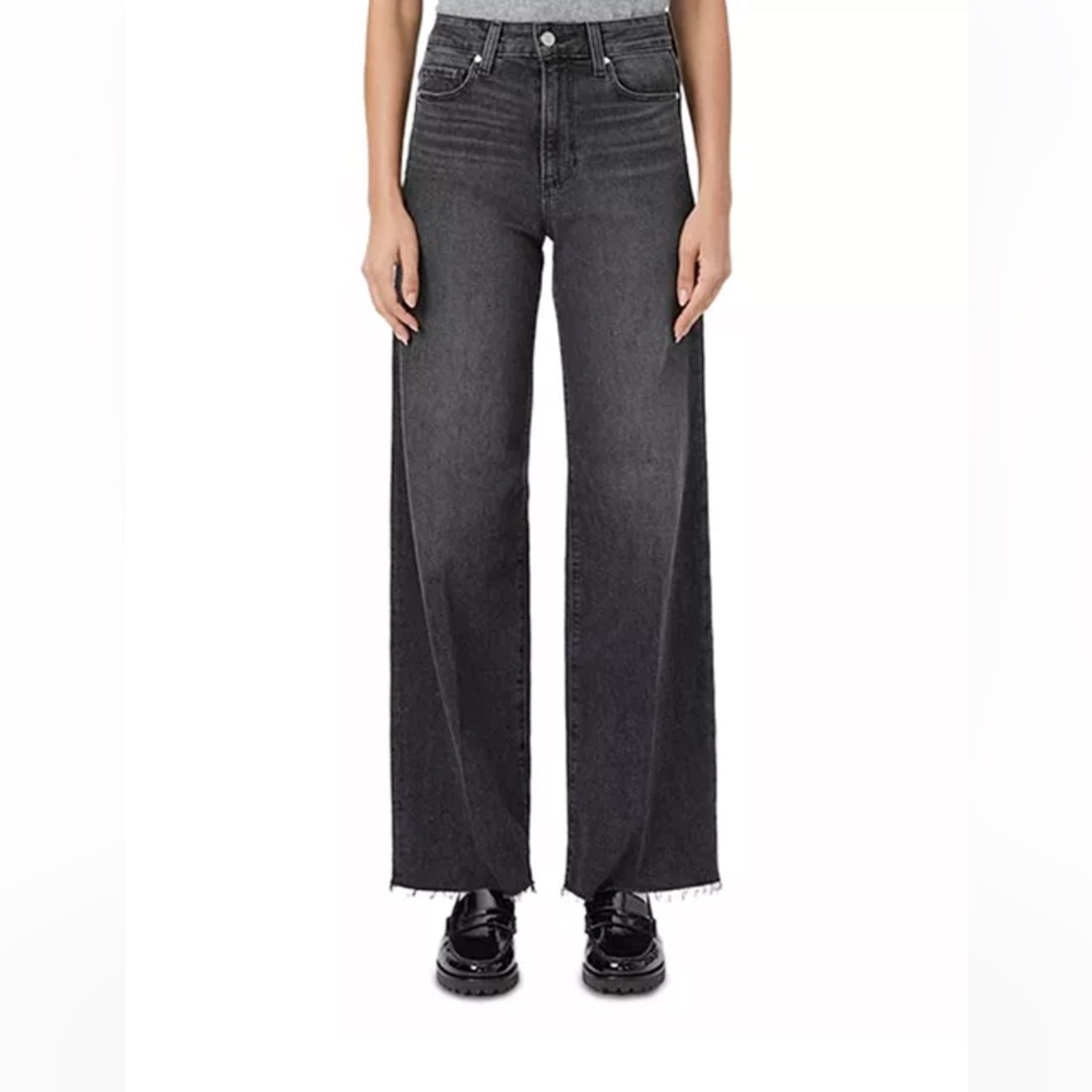 PAIGE Anessa Black High-Rise Wide Leg Jeans with Raw Hem